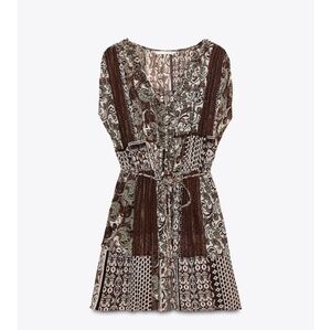 Zara Beaded Printed Metallic Thread Dress